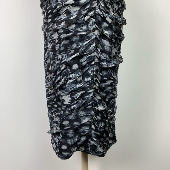 TADASHI SHOJI Draped Silk Sheath Dress Watercolor Black Gray White Scoop Neck 8 - Picture 4 of 10